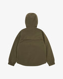 Back view of Uskees army green Evo shell coat showing back vent.
