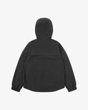 Back view of Uskees charcoal-grey Evo shell coat showing back vent.