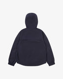 Back view of Uskees midnight blue Evo shell coat showing back vent.