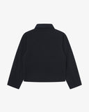 Back view of an Uskees zip up bomber jacket for men in dark blue.