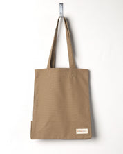 Full front hanging shot of Uskees #4002, small khaki tote bag, showing double handles.