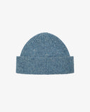 Front view of Uskees 4003 powder blue speckled Donegal wool hat showing the adjustable cuff.