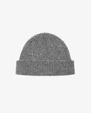 Front view of Uskees 4003 silver-grey speckled Donegal wool hat showing the adjustable cuff.