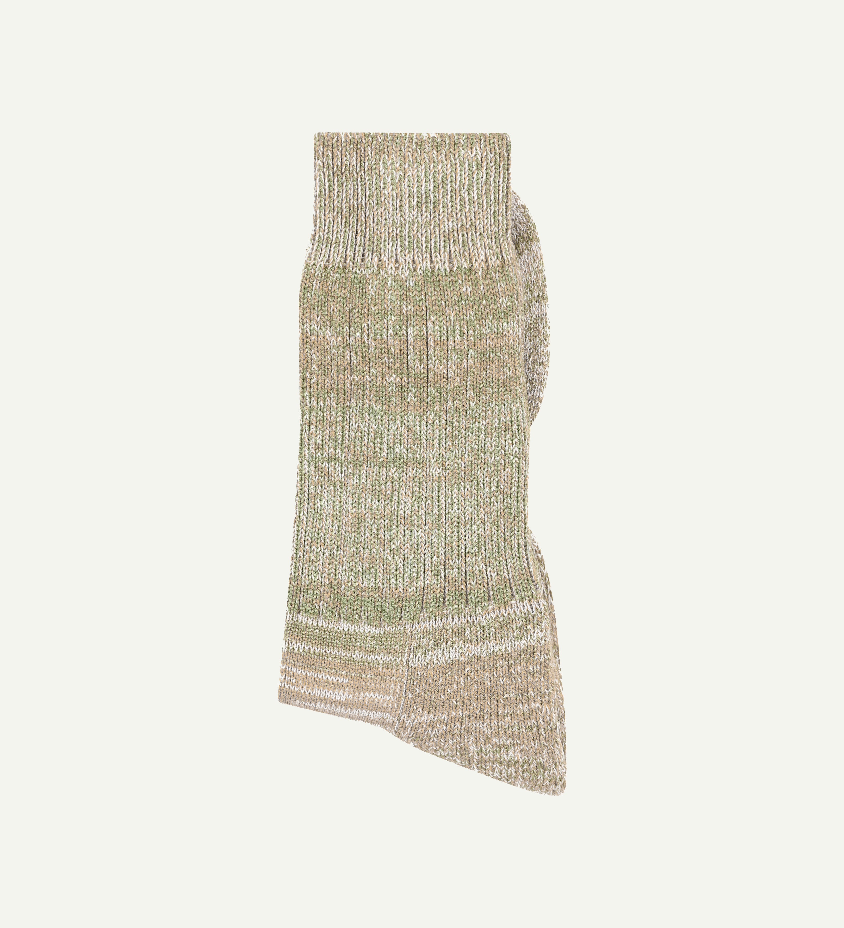 Folded shot of Uskees #4006 organic cotton socks in khaki