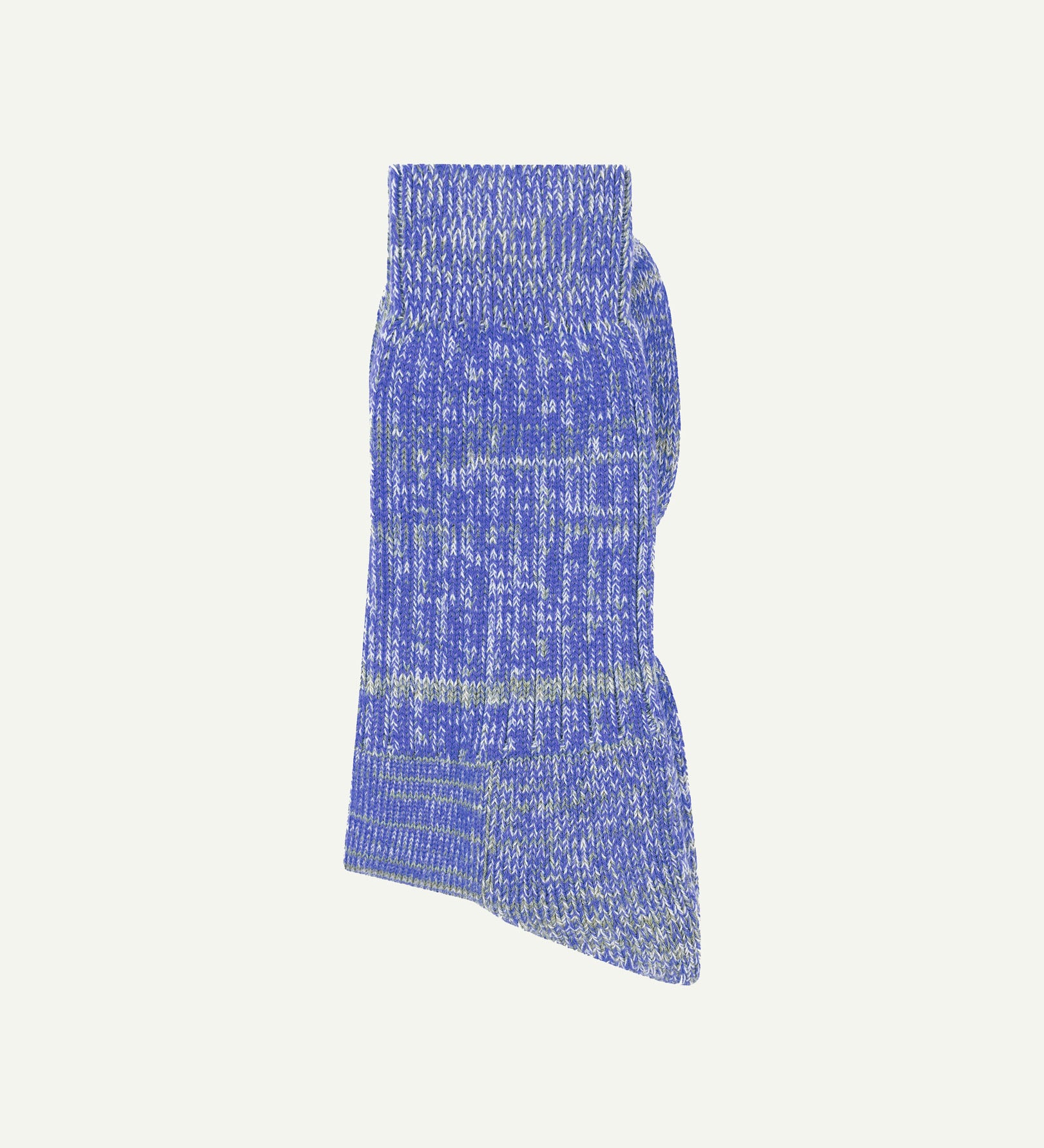 Folded shot of Uskees 4006 organic cotton socks in ultra blue, showing random parallel knitting pattern.