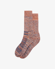 Pair of Uskees Men's socks in orange stripe pattern on a white background