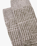 Pair of Uskees men's colour fuzz socks in a green/grey colour showing the ribbed tops.