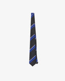 Full-length view of English-made recycled polyester repp tie in black from Uskees.
