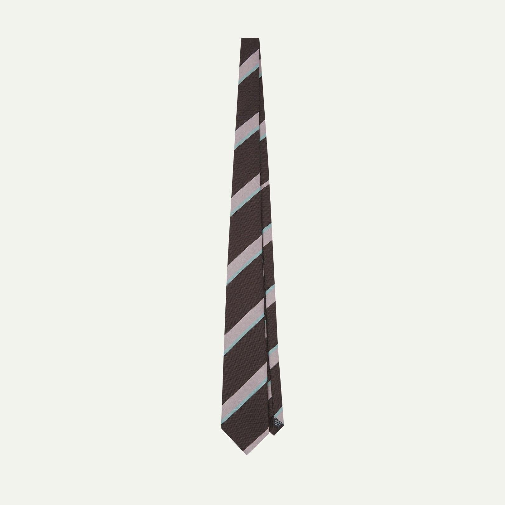 Full-length view of English-made recycled polyester repp tie in dark plum from Uskees.