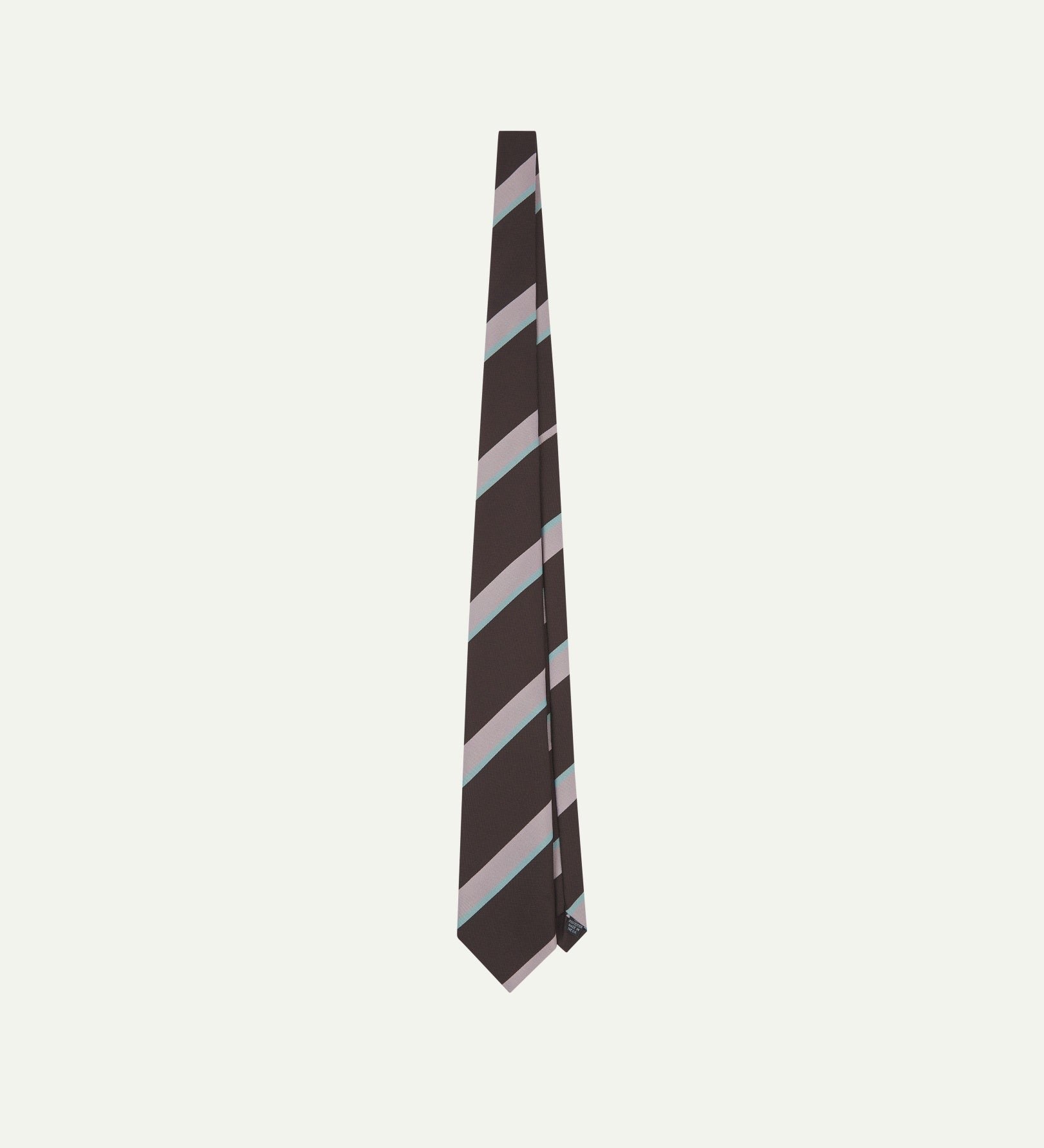 Full-length view of English-made recycled polyester repp tie in dark plum from Uskees.