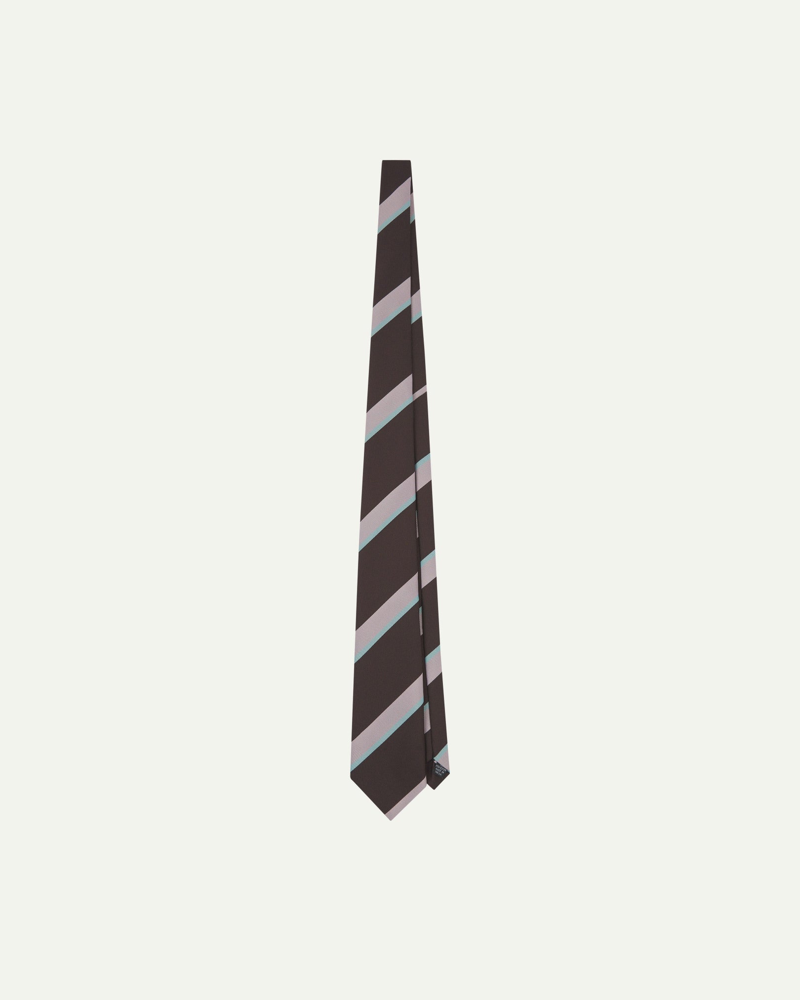 Full-length view of English-made recycled polyester repp tie in dark plum from Uskees.