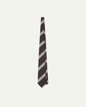 Full-length view of English-made recycled polyester repp tie in dark plum from Uskees.