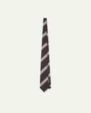 Full-length view of English-made recycled polyester repp tie in dark plum from Uskees.