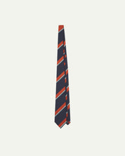 Full-length view of English-made recycled polyester repp tie in midnight blue from Uskees.