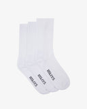 3 white socks with 'USKEES' branding on a light gray background