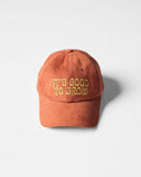 Chestnut brown Uskees 6-panel cap with 'It's Good to Grow' embroidered motif in gold.