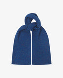 Donegal Merino wool scarf in speckled vivid ultra blue, arranged in a knotted loop.