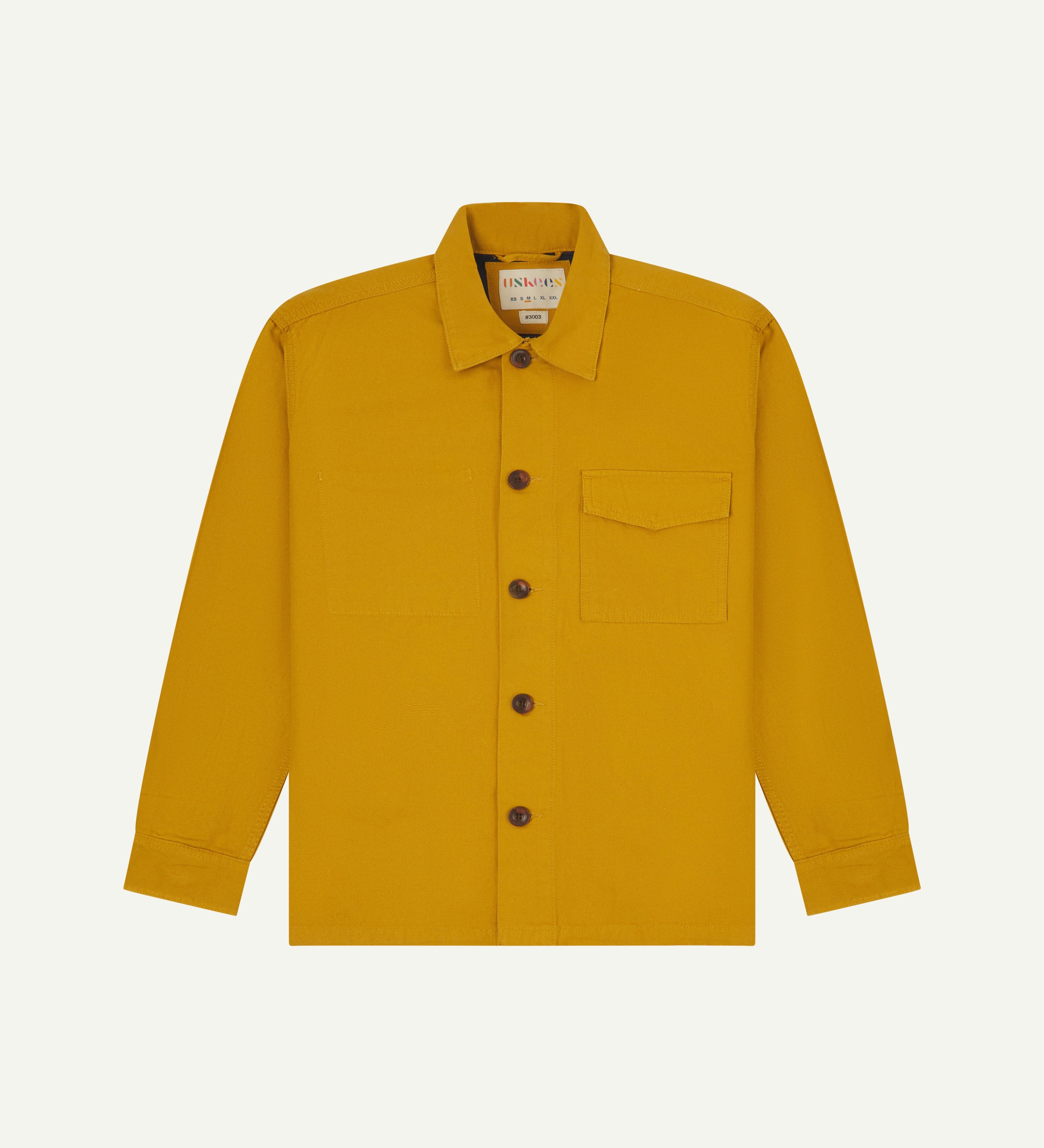 front flat view of uskees bright yellow workshirt  for men