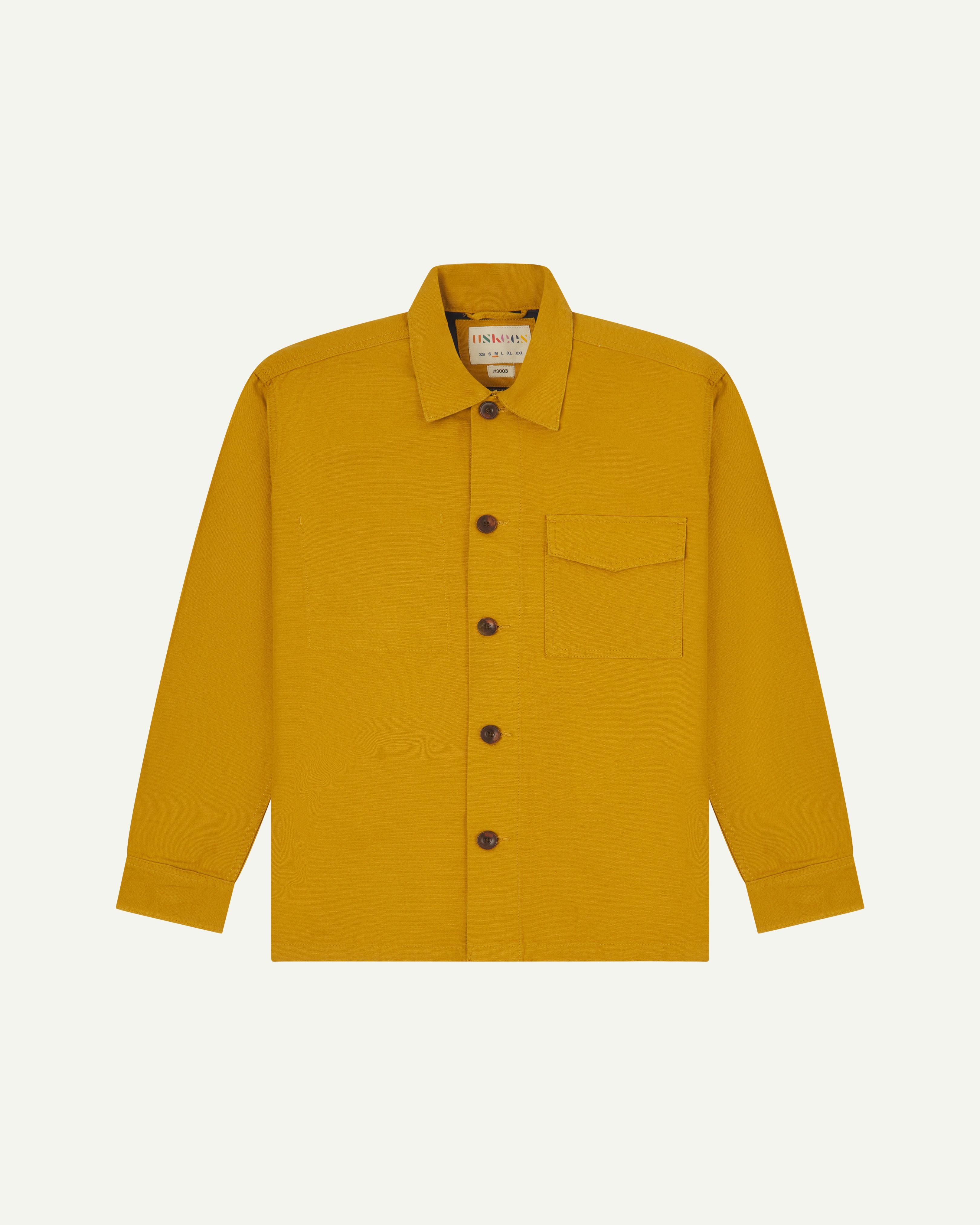 front flat view of uskees bright yellow workshirt  for men