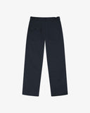 Full-length back view of Uskees 5005 drill workwear pants in blueberry showing belt loops, back pockets (one with flap) and simple silhouette.