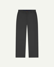 Front flat view of 5005 Uskees men's organic cotton charcoal-grey casual trousers with view of YKK zip fly and Corozo buttons.