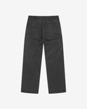 Full-length back view of Uskees 5005 twill workwear pants in charcoal-grey showing belt loops, back pockets (one with flap) and simple silhouette.