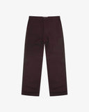 A pair of Uskees dark plum-colored trousers for men shown flat against a light gray background.