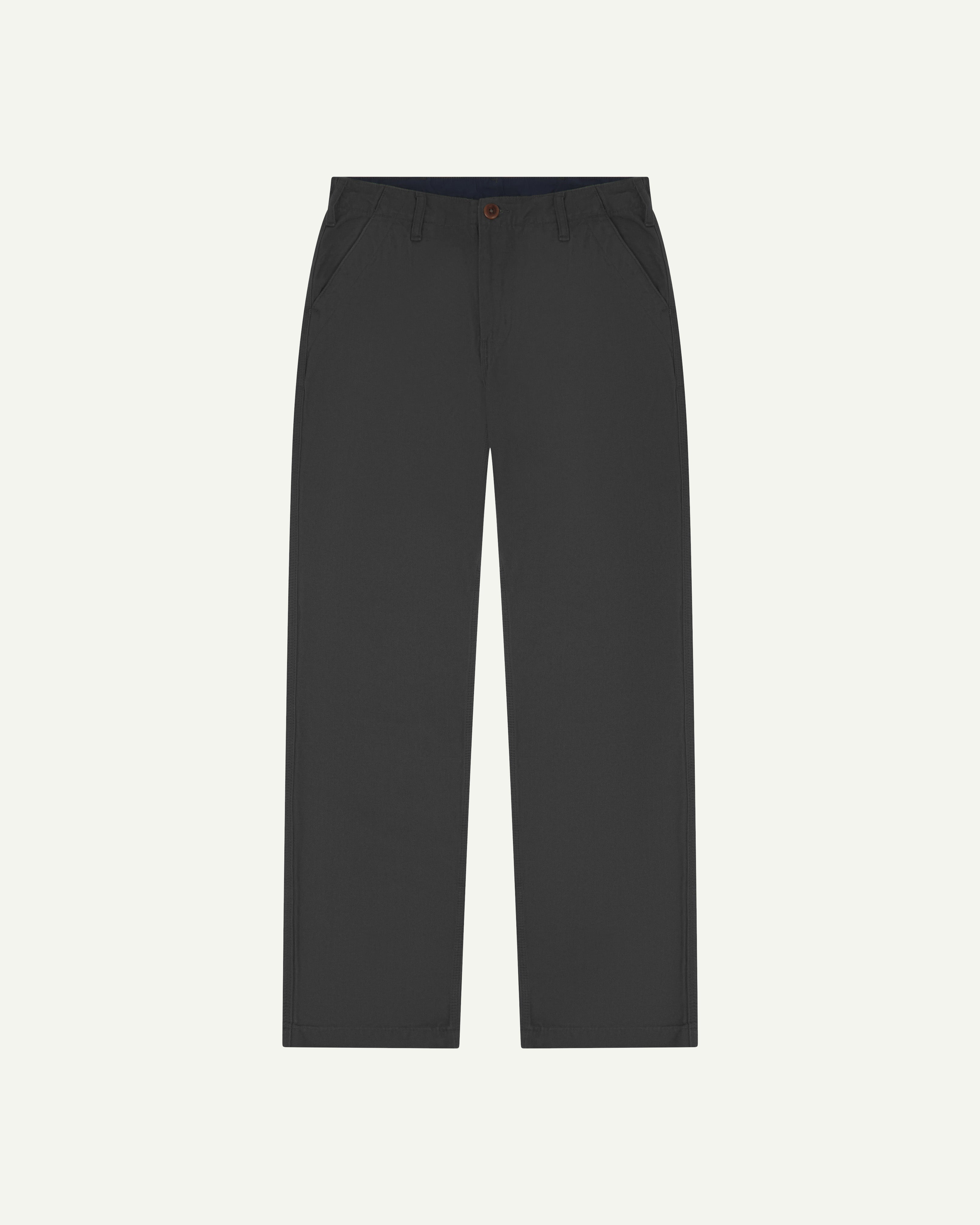 Front flat shot of uskees #5005 men's trousers in dark grey