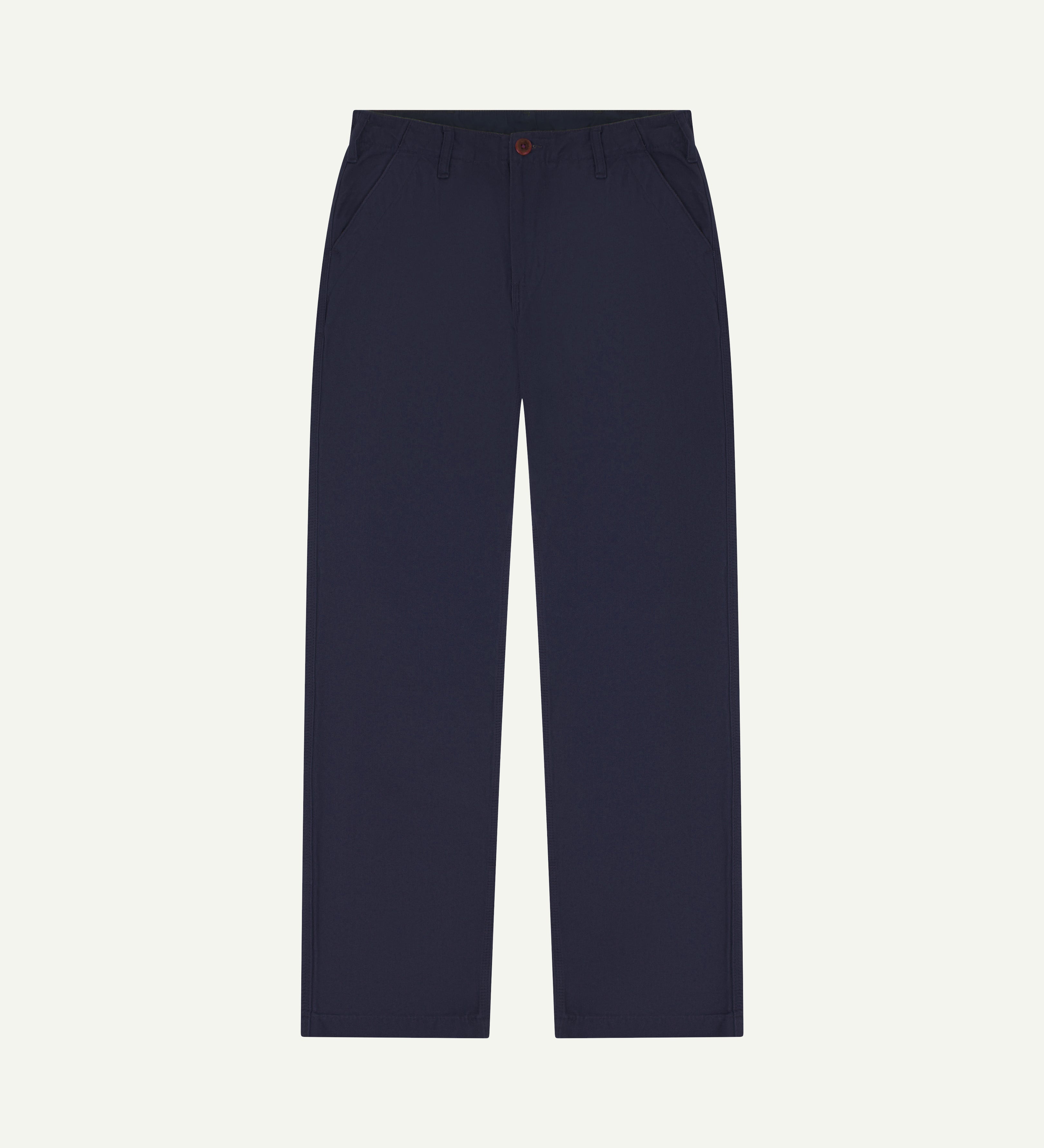 Front flat shot of uskees #5005 men's trousers in dark blue