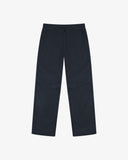 Dark blue drill work pants on a white background