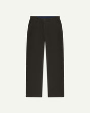 Full length front view of Uskees 5012 men's organic cord 'faded black' casual trousers with a view of adjustable waistband and straight leg sillhouette.