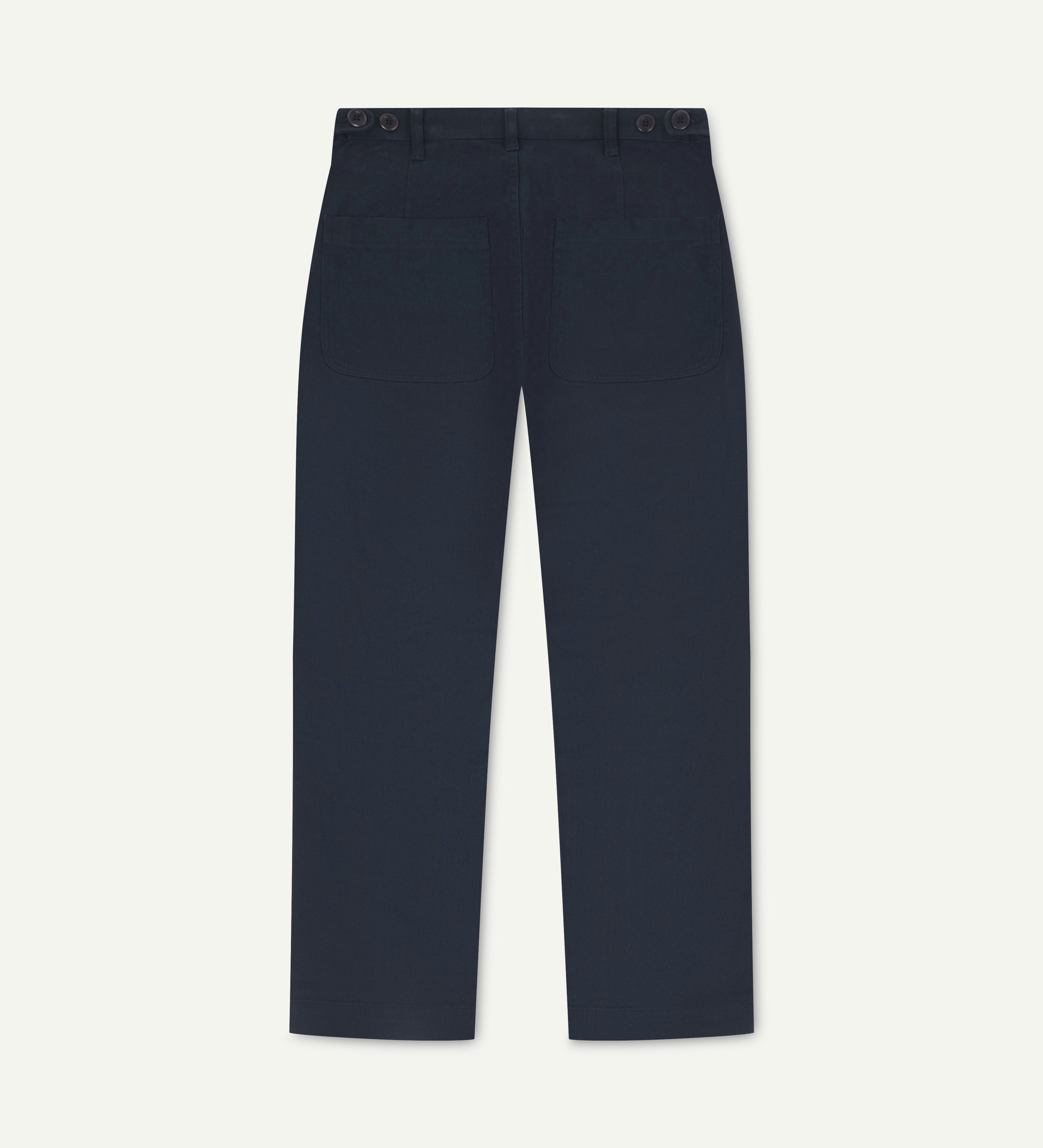 Flat shot of backview uskees dark blue drill trousers for men
