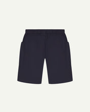 Back flat view of midnight blue organic cotton #5015 lightweight cotton shorts by Uskees. Clear view of lightweight elasticated waist and pockets.