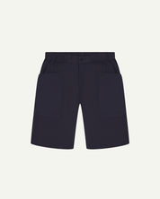 Front flat view of midnight blue organic cotton #5015 lightweight cotton shorts by Uskees. Clear view of drawstring and deep front pockets.