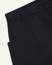 close up shot of Uskee #5015 lightweight shorts in midnight blue