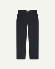 Front flat view of 5016 Uskees men's organic heavyweight drill blueberry 'commuter' trousers showing straight leg fit.