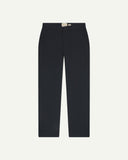 Front flat view of 5016 Uskees men's organic heavyweight drill blueberry 'commuter' trousers showing straight leg fit.