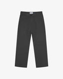Front flat view of 5016 Uskees men's organic twill charcoal grey 'commuter' trousers showing straight leg fit.