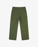 Back flat view of 5016 Uskees men's organic twill coriander green 'commuter' trousers showing the back pockets.