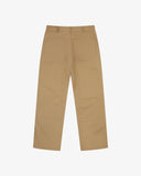 Back flat view of 5016 Uskees men's organic twill khaki 'commuter' trousers showing the back pockets.