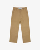Front flat view of 5016 Uskees men's organic twill khaki 'commuter' trousers showing the reinforced inseam and straight leg silhouette.