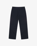 Back flat view of 5016 Uskees men's organic twill midnight blue 'commuter' trousers showing the back pockets.