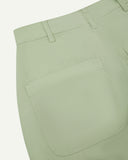 Close-up reverse view of Uskees silver-grey heavyweight drill work pants with focus on left rear pocket and belt loops.