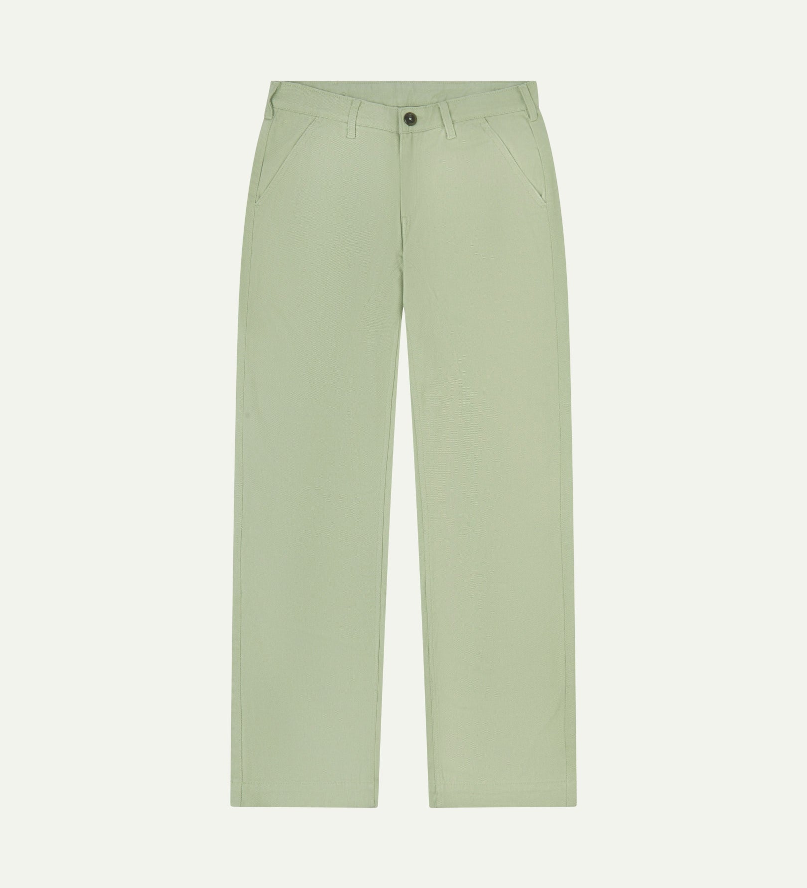 Front flat view of 5016 Uskees men's organic heavyweight drill silver-grey commuter trousers showing straight leg fit.