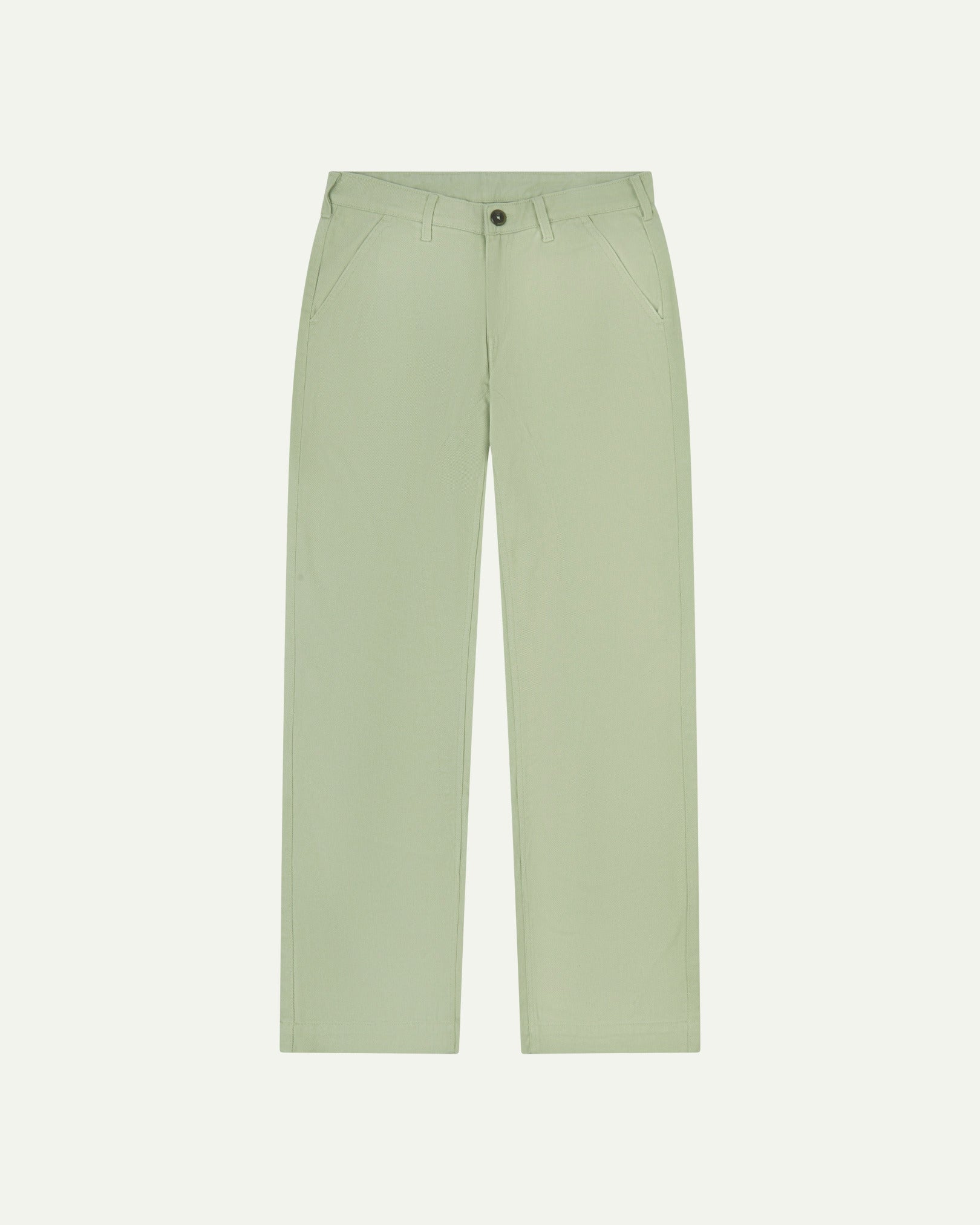 Front flat view of 5016 Uskees men's organic heavyweight drill silver-grey commuter trousers showing straight leg fit.