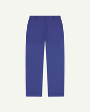 Full length back-view of ultra-blue heavyweight drill 5016 commuter trousers with view of rear pockets and belt loops.