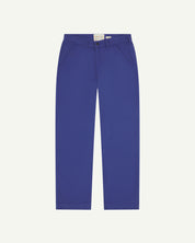 Front flat view of 5016 Uskees men's organic heavyweight drill ultra-blue 'commuter' trousers showing straight leg fit.