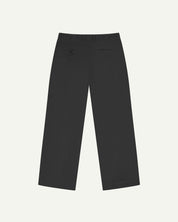 Back flat view of Uskees 5018 cord boat pants in faded black showing belt loops, back pockets and simple, vintage silhouette.