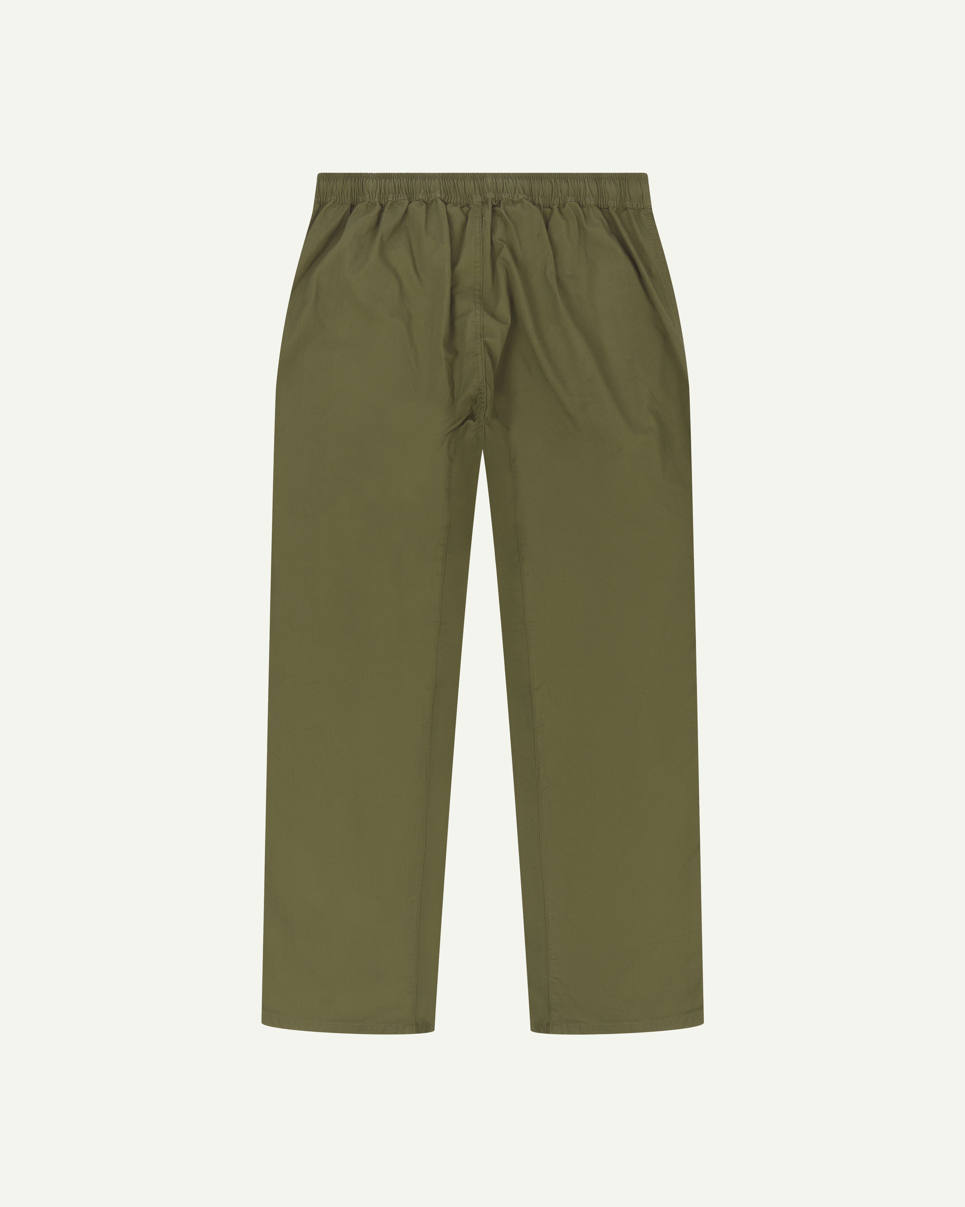 Flat back shot of the Uskees 5020 lightweight utility pants in olive showing drawstring waist