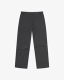 Full length back-view of charcoal grey twill 5021 trousers with view of rear pockets, belt loops and gradually narrowing leg.